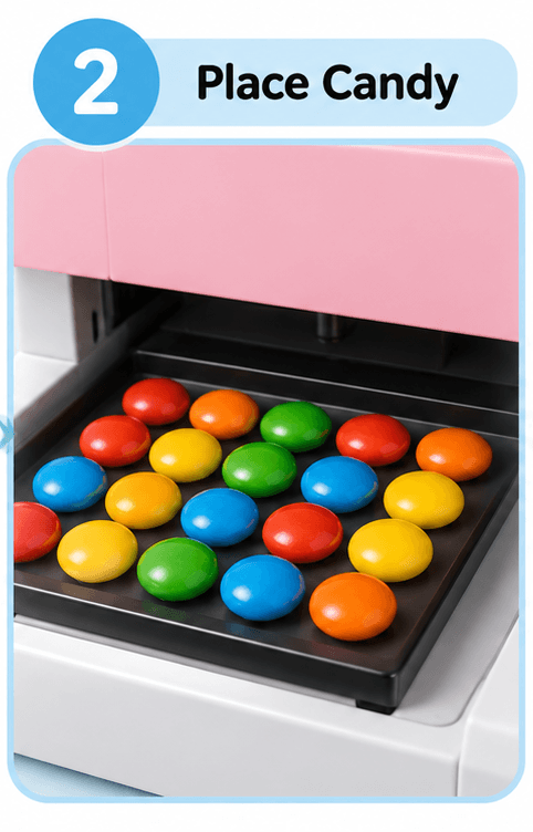 put your candies on the edible food printer platform